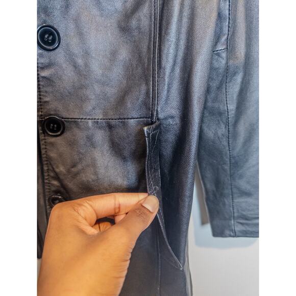 Vintage 90s/Y2K Outbrook Genuine Leather Longline Blazer Jacket Black Small - Picture 10 of 12